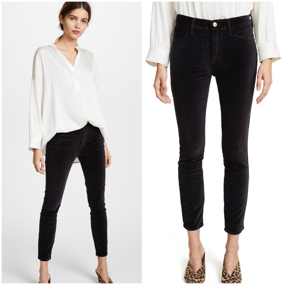 FRAME Denim Le High Black High Rise Cropped Ankle Skinny Velvet Pants Size 29